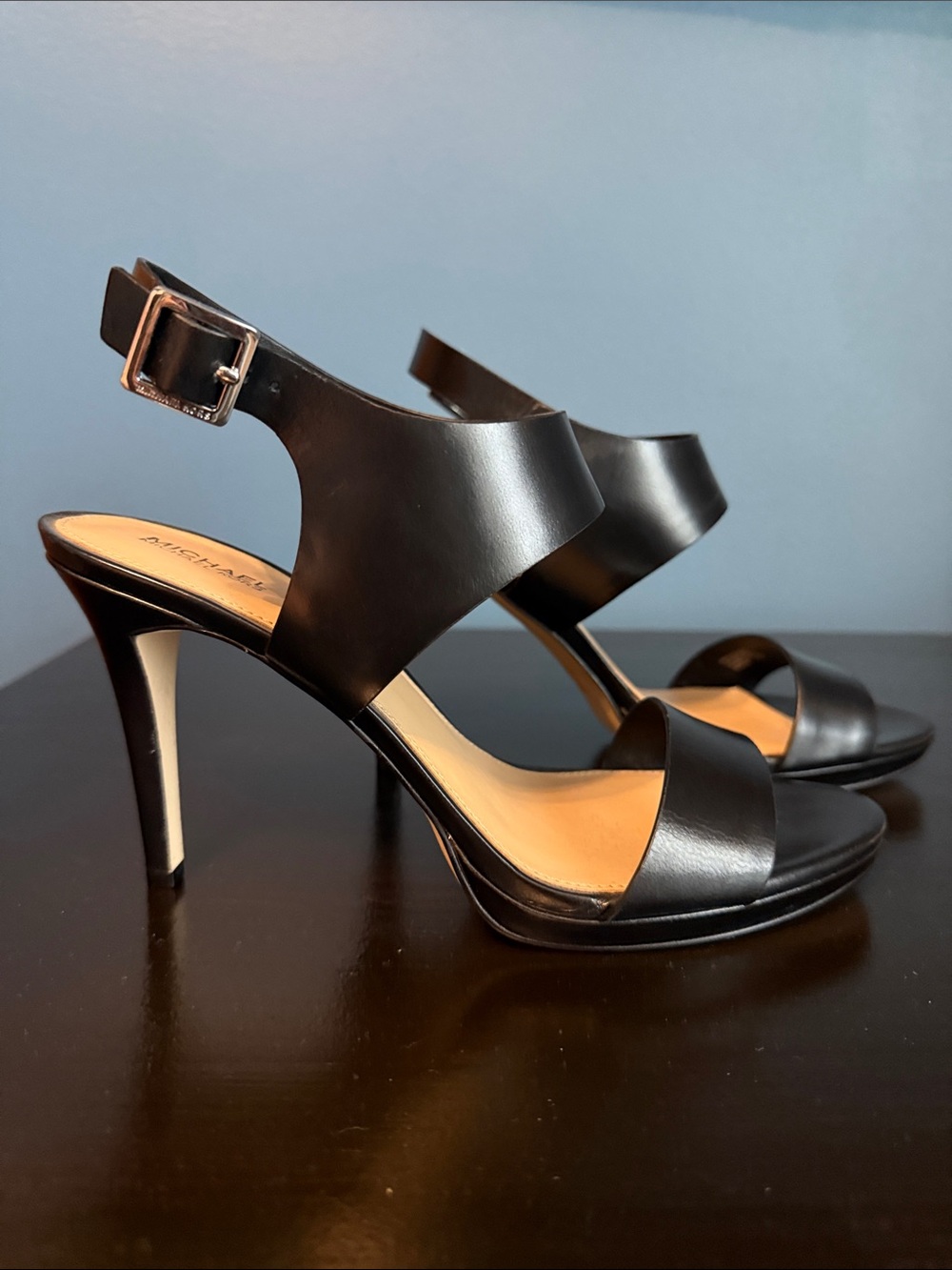 Michael Kors Black Leather Open-Toe High Heel Sandals